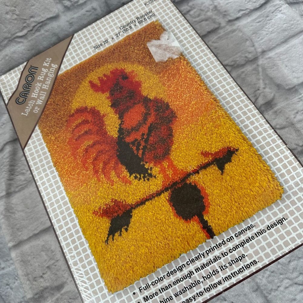 Caron Latch Hook Kit Country Rooster 20x27 K3388 Factory Sealed No Tool DIY Art